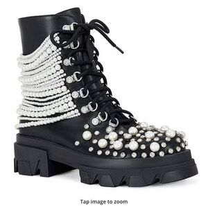 Black Pearl-Embellished Combat Boots